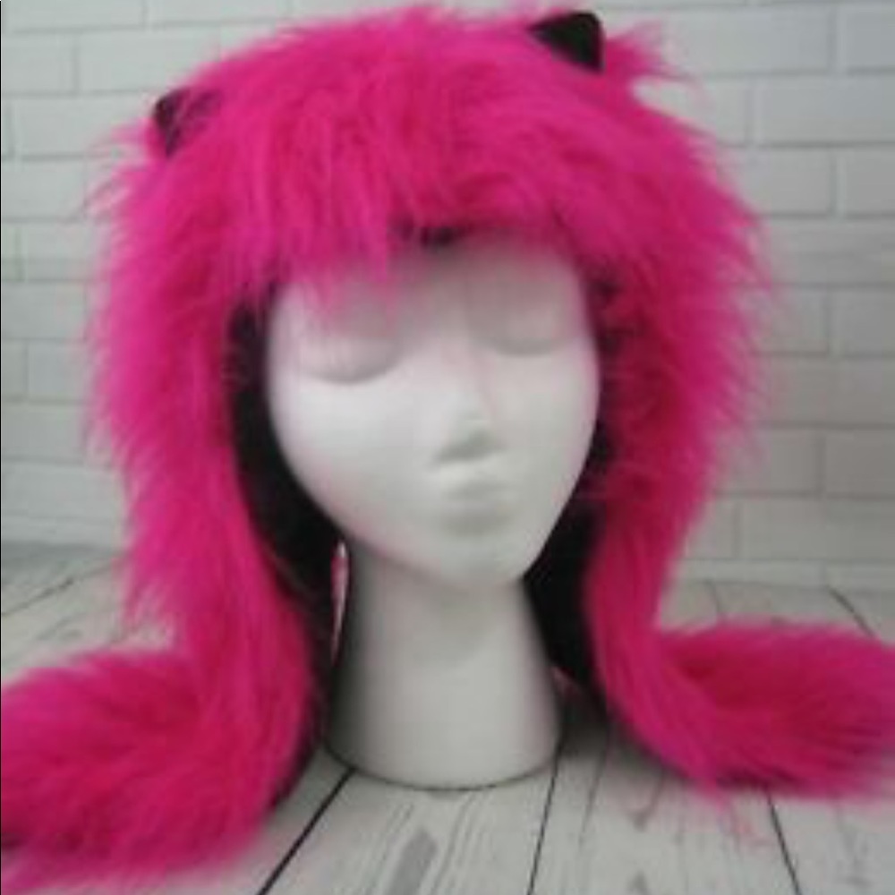 Hot pink fuzzy cat ear hat